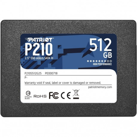 SSD|PATRIOT|P210|512GB|SATA 3.0|Write speed 430 MBytes/sec|Read speed 520 MBytes/sec|2,5"|TBW 240 TB