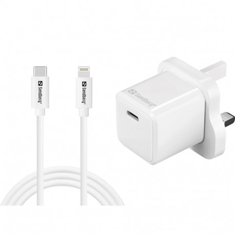 Sandberg 441-64 USB-C 20W Charger UK+Lightning, Incl. 1m USB-C> Lighting cable
