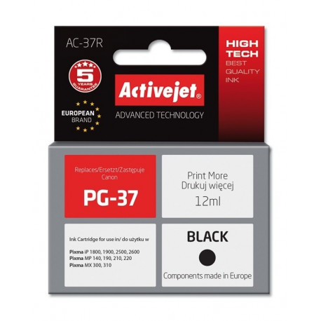 Activejet AC-37R tindikassett (asendus Canon PG-37; premium; 12 ml; must)