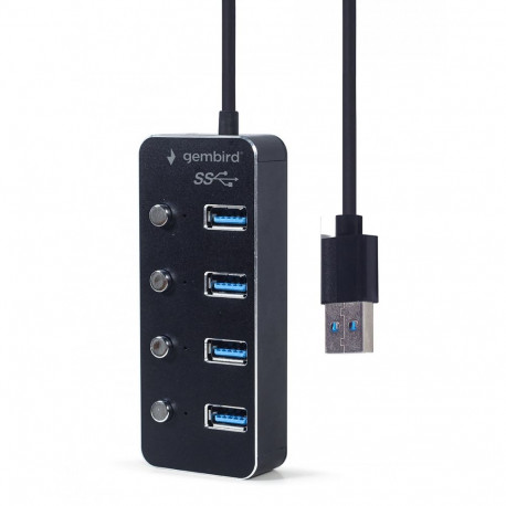 USB-jaotur 4xUSB3.1 lülititega, must