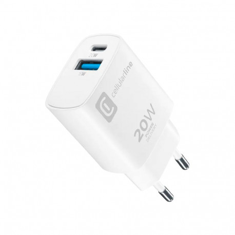 Telefoni laadija Cellular Line USB-C / USB-A 20W, valge