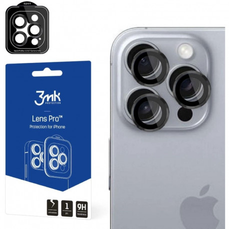 Kaamera kaitseklaas 3MK iPhone 16 Pro/16 Pro Max Lens Pro, must