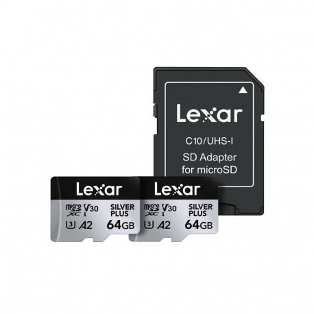 Memory Card - Lexar High-Performance Silver Plus microSDXC 2x64GB 205 MB/s Waterproof