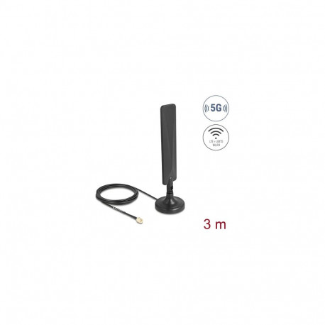 "Delock 5G LTE Antenne SMA Stecker 3 dBi omnidirektional mit Anschlusskabel RG-174 3 m mit Kippgelen