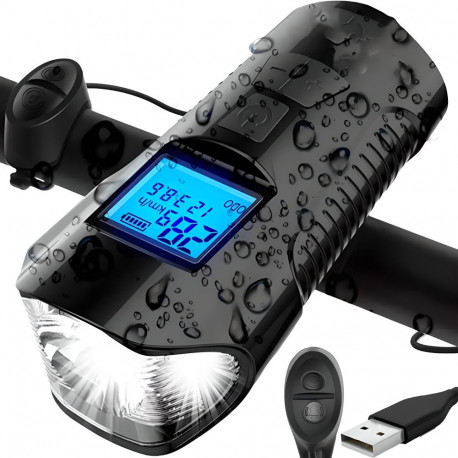 Lampka rowerowa led licznik dzwonek km prędkościomierz usb -s092