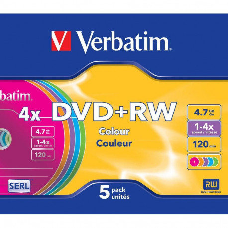 DVD-toorik Verbatim DVD+RW 4X, 4.7GB Colour 5tk
