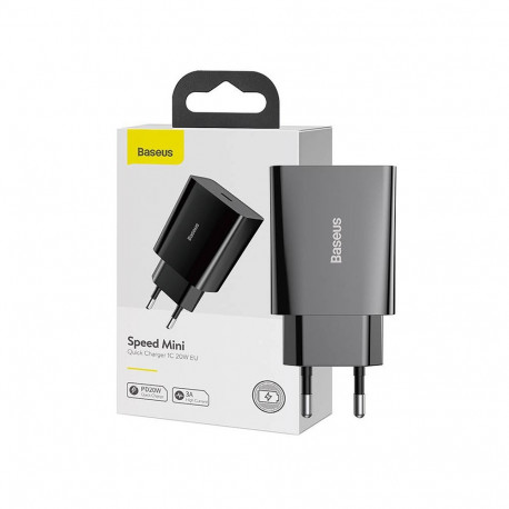 Charger - Baseus Speed Mini 20W USB-C PD Quick Charger, 3A, Black