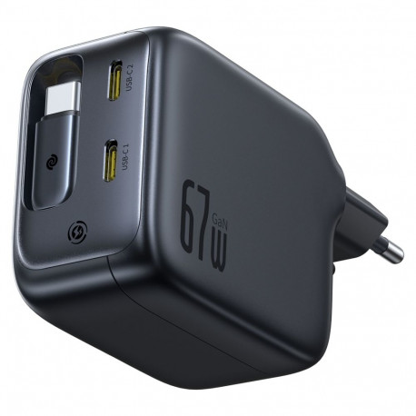 Baseus EnerCore CJ11 67W z dwoma portami USB-C i ze zwijanym kablem USB-C - czarna