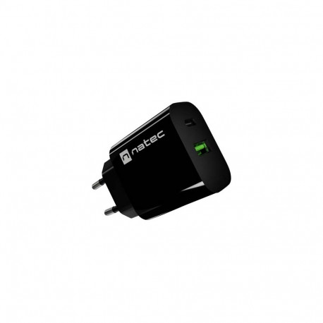 Natec USB-laadija RIBERA 1X USB-A + 1X USB-C 20W, must