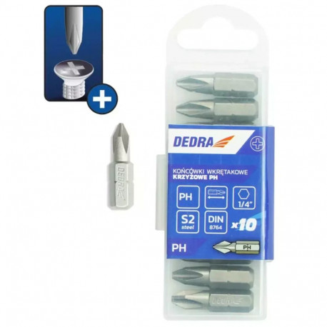 Końcówki wkrętakowe phillips ph1x25mm, 10szt pudełko plast