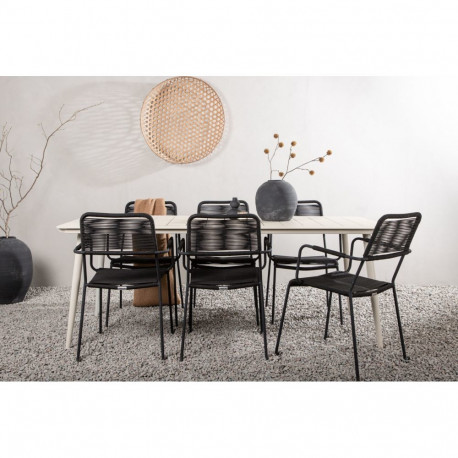 Aiamööbli komplekt LINA laud ja 6 tooli, beež/must