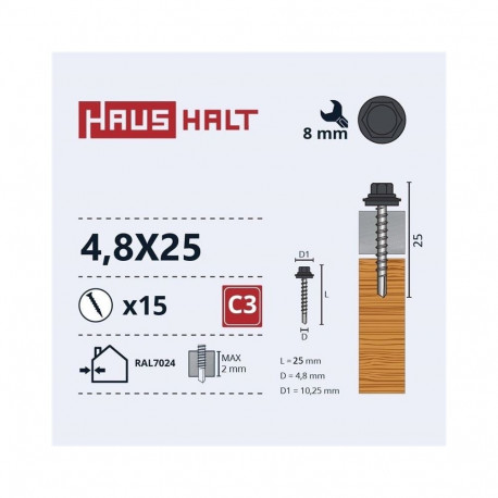 Isepuurivad kruvid 4.8X25 WOOD+EPMD RAL7024 15tk