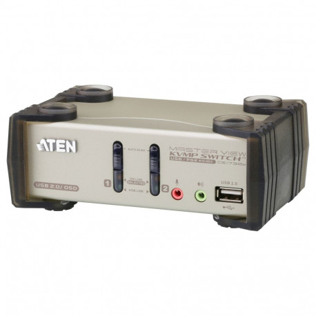 "DATA KVM Desktop Switch 2-Port USB - PS/2 VGA KVM Switch with Audio & USB 2.0 Hub (KVM Cables inclu