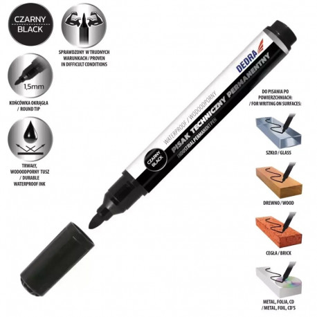 tehniline püsimarker 1.5mm, ümmargune, 12 tk tuubis, must
