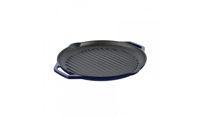 ENAMELED RIBBED CAST IRON FRYING PAN BLU