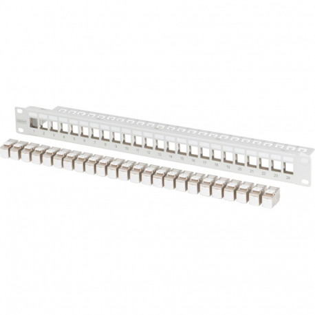 Modulaarne patch-paneel 24 pordiga, varustatud 24x DN-93615, 1 HE, racki paigaldatav, varjestatud, h