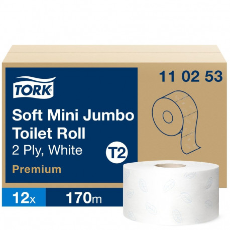 Tualettpaber Tork Soft Mini Jumbo T2, 170mx9,7cm, 2-kih, valge 110253 (12 tk)