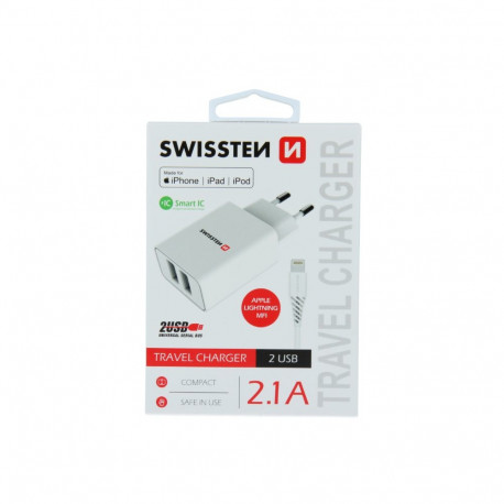 Swissten Smart IC Travel Charger 2x USB 2.1A with Lightning MFI Cable 1.2 m