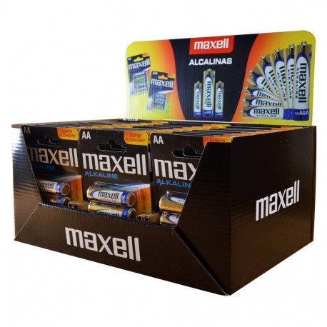 Battery - Maxell Alkaline LR6 AA 1.5V 4-Pack Display 120 Batteries Black