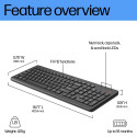 HP 225 Wireless Keyboard, spill resistant - Black - US ENG