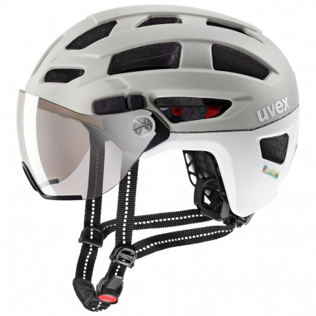 Helmet - Uvex Finale Visor Full-Face Road Cycling Helmet, IAS Fit System, 56–61 cm, White/Sand