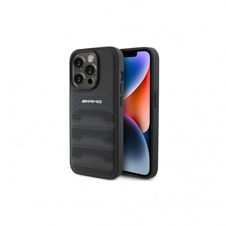 Etui Mercedes AMG Leather Debossed Lines  naiPhone 15 Pro Max - czarne