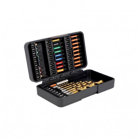 Otsakute ja tarvikute kmpl Impact 35osa avatavas karbis PH, PZ, TORX, puurid(HSS + TiN)