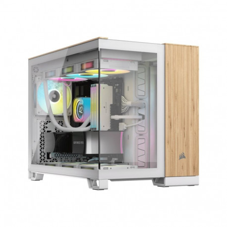 CORSAIR 2500X Tempered Glass mATX Mid-Tower White/Bamboo Wood