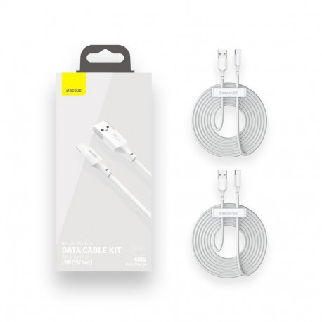 CABLE 2PCE USB-USB-C 40W 5 A 1,5 m valge