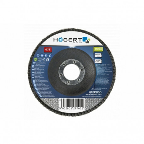Hogert lapiņu slīpdisks HT8D055, 125mm, 22.4mm, G120, alumiiniumkattega, kõrge jõudlus, pikaealisus