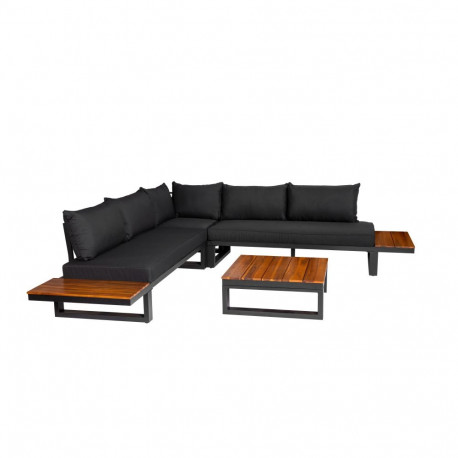OUTDOOR FURNITURE SET BLACK/WOOD 5 SEAT