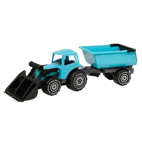 PLASTO Eeslaaduriga traktor koos treileriga, sinine, 56 cm