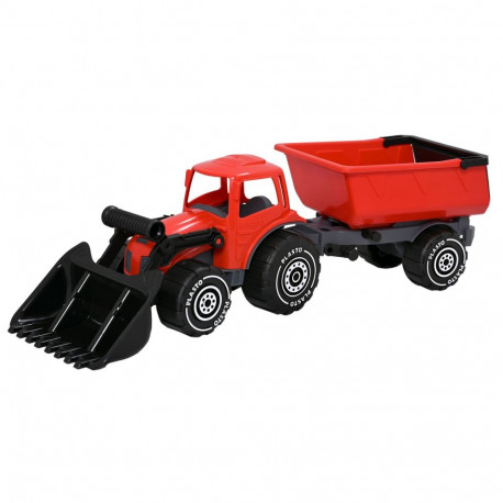 PLASTO Eeslaaduriga traktor koos treileriga, punane, 56 cm