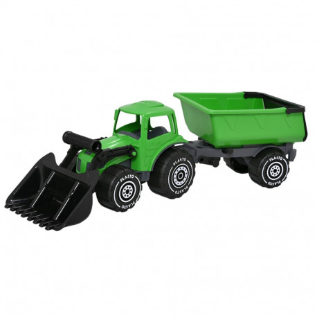 PLASTO Tractor with frontloader and trailer, green, 56 cm