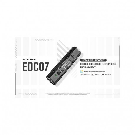 Nitecore EDC07 taskulamp – laetav USB-C, 1500 luumenit, 3 valgusvärvi, IP67, 70 g