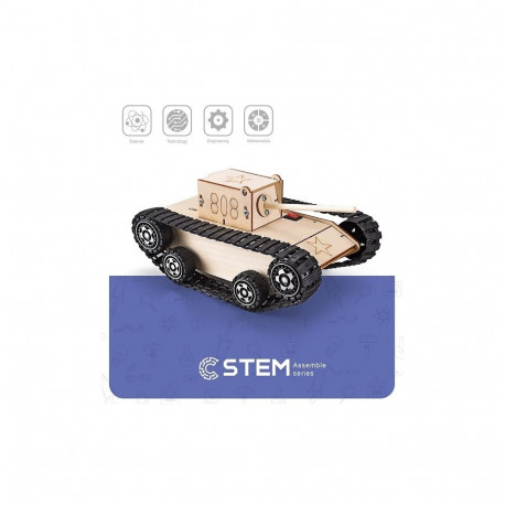 Wooden Assembly Kit Electric Army Tank, STEM Educational Toy
