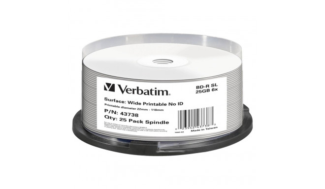 1x25 Verbatim BD-R Blu-Ray 25GB 6x kiirus lai prinditav ilma ID-ta
