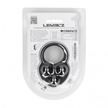 Liquid Silicone Triple Weighted Ball Cockring - Black