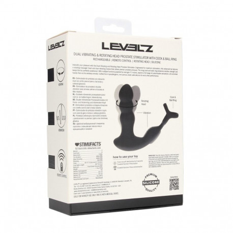 Dual Vibrating Remote Rotating Head Silicone Prostate Stimulator with Cock and Ball Ring - Black