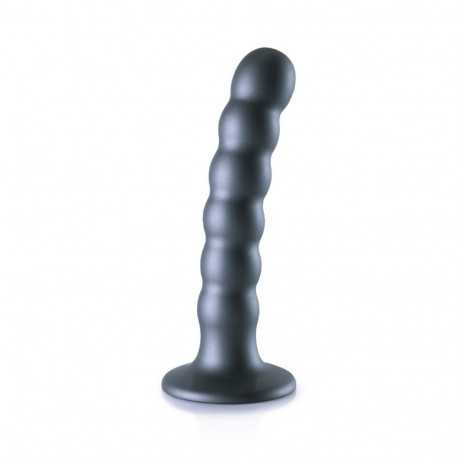 dildo silikoonist G-punkti helmestega 5''/13cm, tumehall metallik