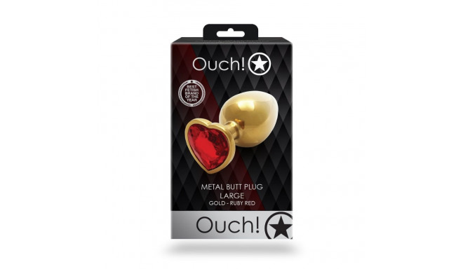 Heart Gem Butt Plug - Large - Gold/Ruby Red