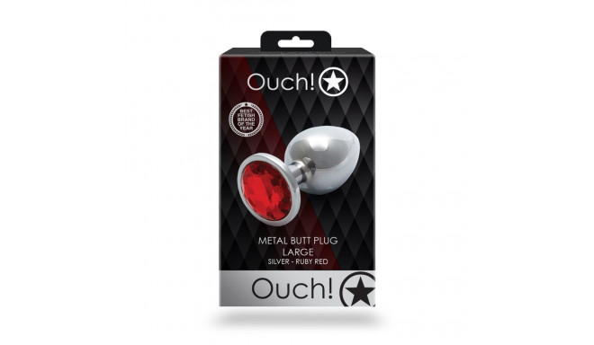 Round Gem Butt Plug - Large - Silver/Ruby Red