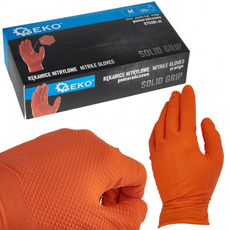 Nitrila cimdi SOLID GRIP, GEKO, G75201-M, 50 gab., izmērs M, oranži