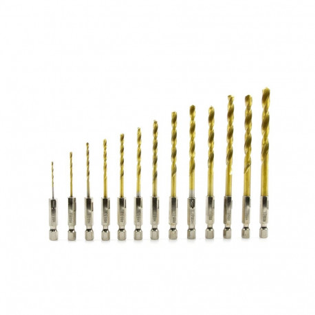 Geko Puuri komplekt G38250, 1.5-6.5mm, 13tk, HSS, TiN, HEX, spiraal, HSS teras