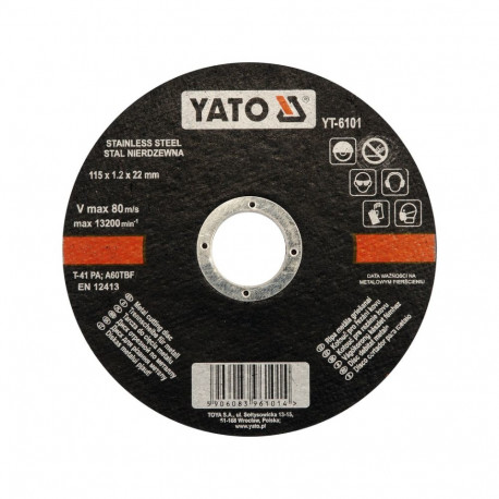 Yato YT-6101 Metalli lõikeketas INOX 115x1.0x22 mm 80 m/s 13200 p/min Must