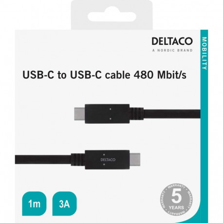 Deltaco USB-C to USB-C 1m Black USBC-2001M