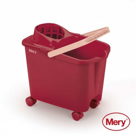 Mery 14L bucket with wringer on wheels Red