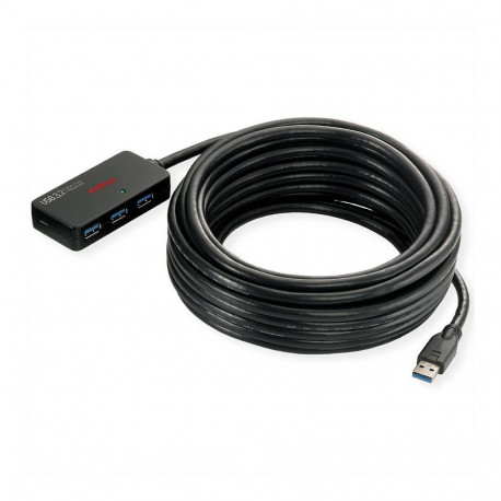 "ROLINE USB 3.2 Gen 1 4-Port Hub mit Repeater, schwarz, 10 m"