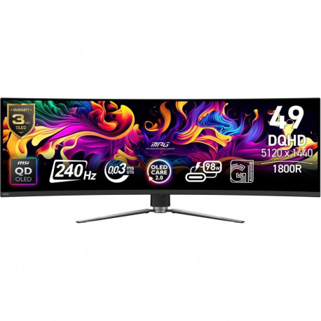 MSI Monitor||49 "|5120 x 1440 pixels|Dual QHD|Native aspect ratio 32:9|QD-OLED|Curved|MPG491CQPXQD-O