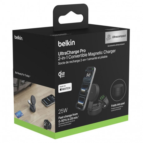 Belkin laadija WIZ043kqCH UltraCharge 25W Qi2 magnetiline 2-ühes, tumehall